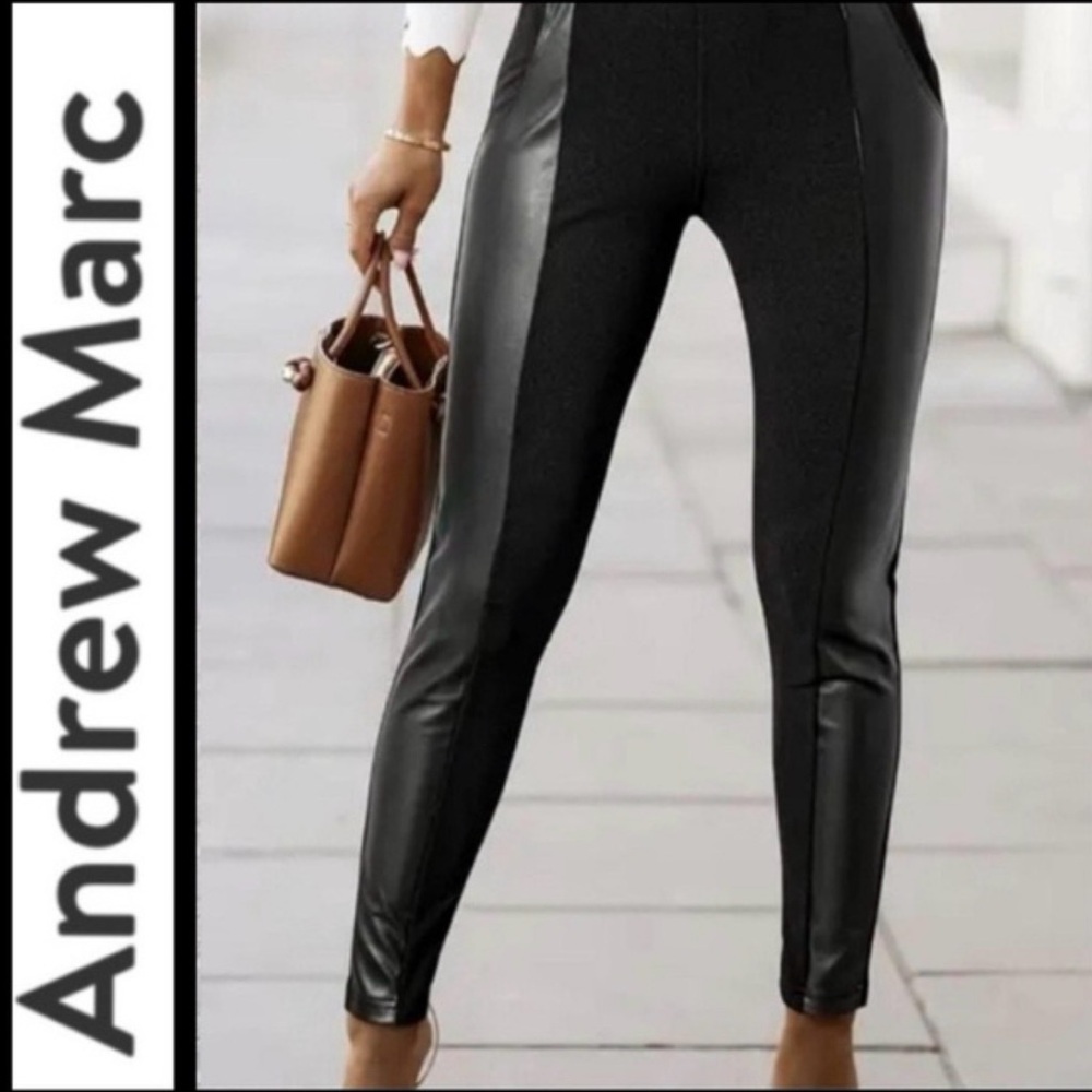 Black suede Pants with Faux-Leather Side Panels (P38261)